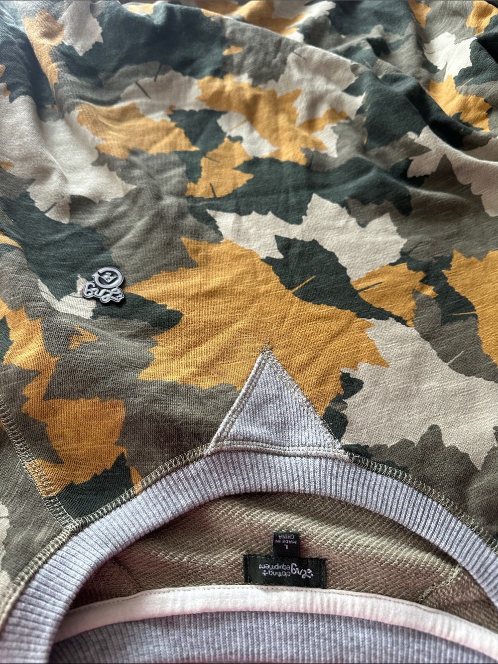 Lrg Men’s Camo Leaf Print Crewneck Sweater in Mustard, Olive, Cream